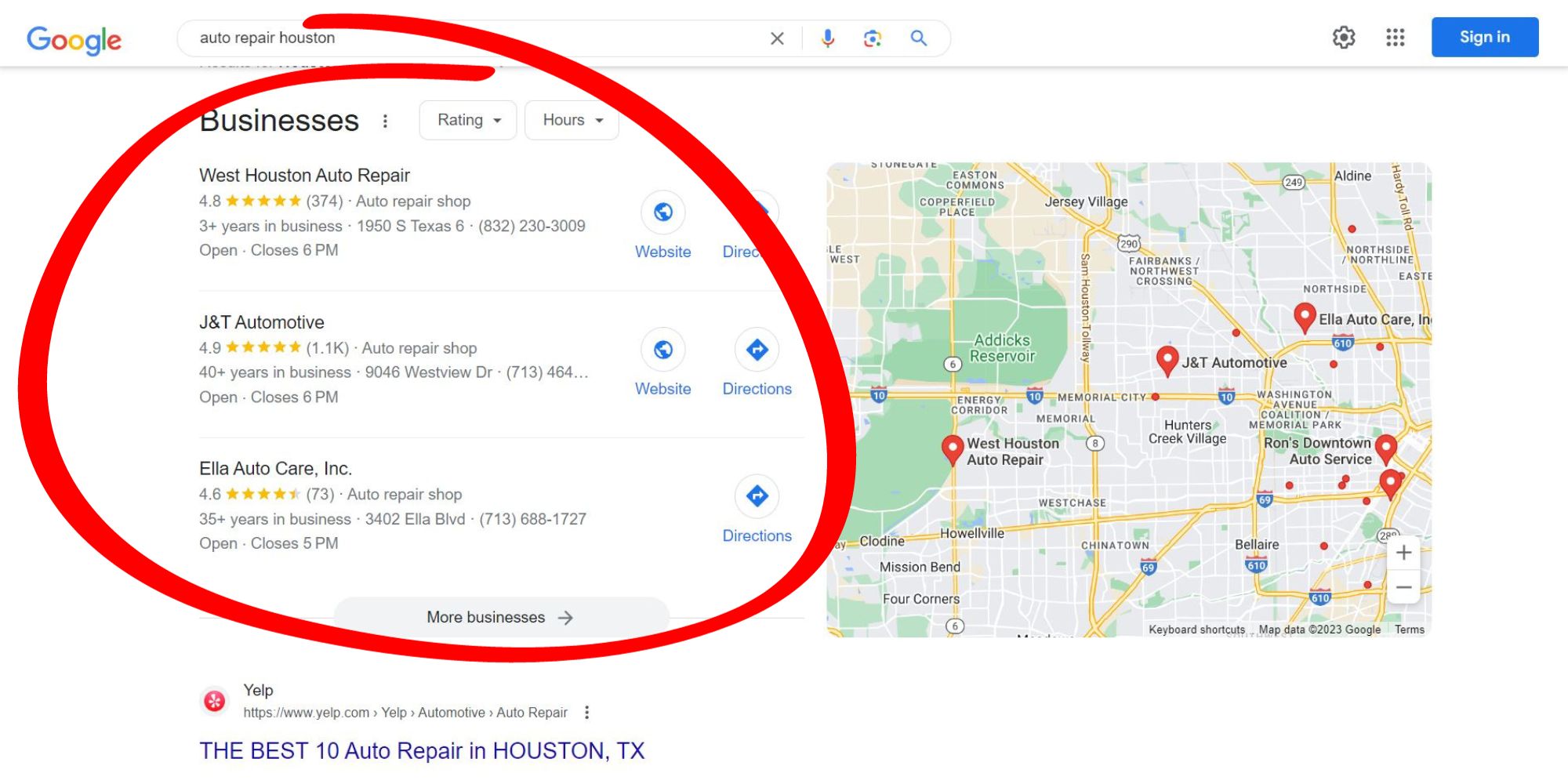Google local results for auto repair