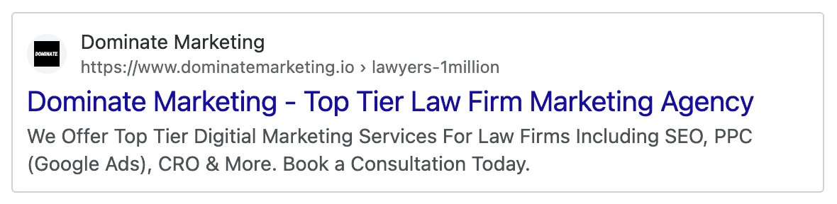 Example of a title tag and meta description