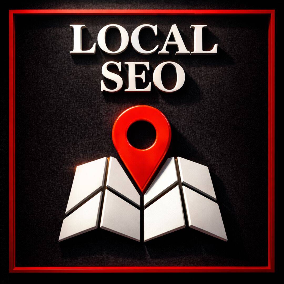 A black, white and red graphic showing local seo