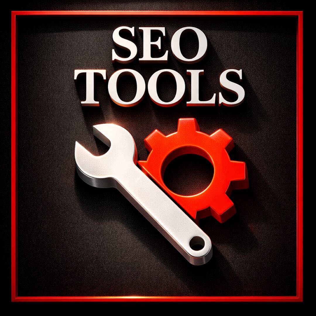 A black, white and red graphic showing SEO tools