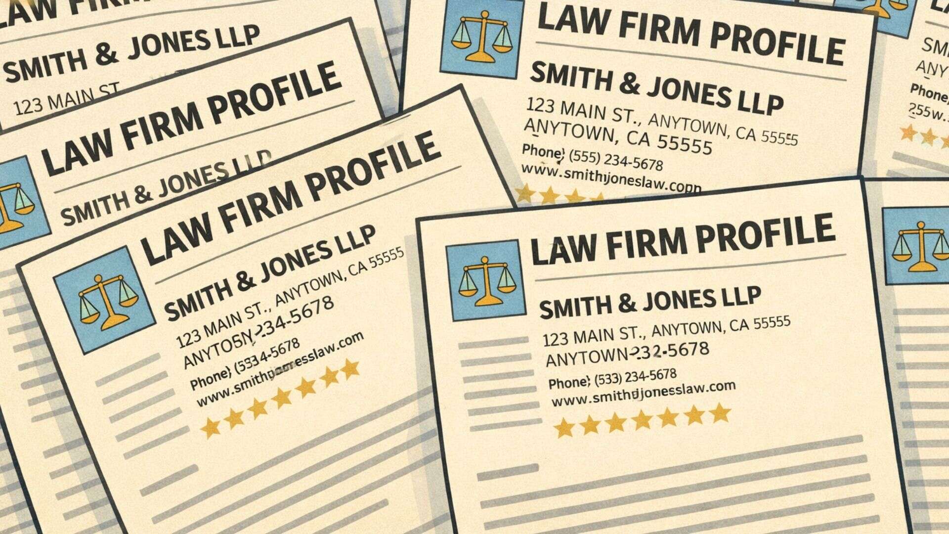 A stack of business SEO citations for a personal injury law firm